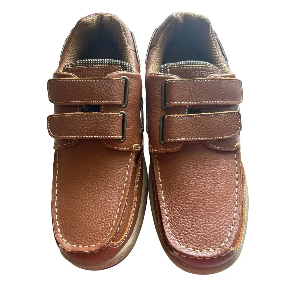 Guide Gear Mens GG Hook N Loop Boat Shoes Size 10 Leather/Textile Upper Brown